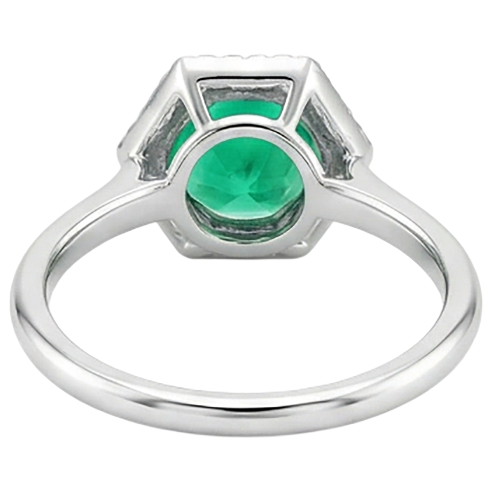 Round Brilliant Colombian Emerald ring in 14 Karat Two Tone Gold – back view