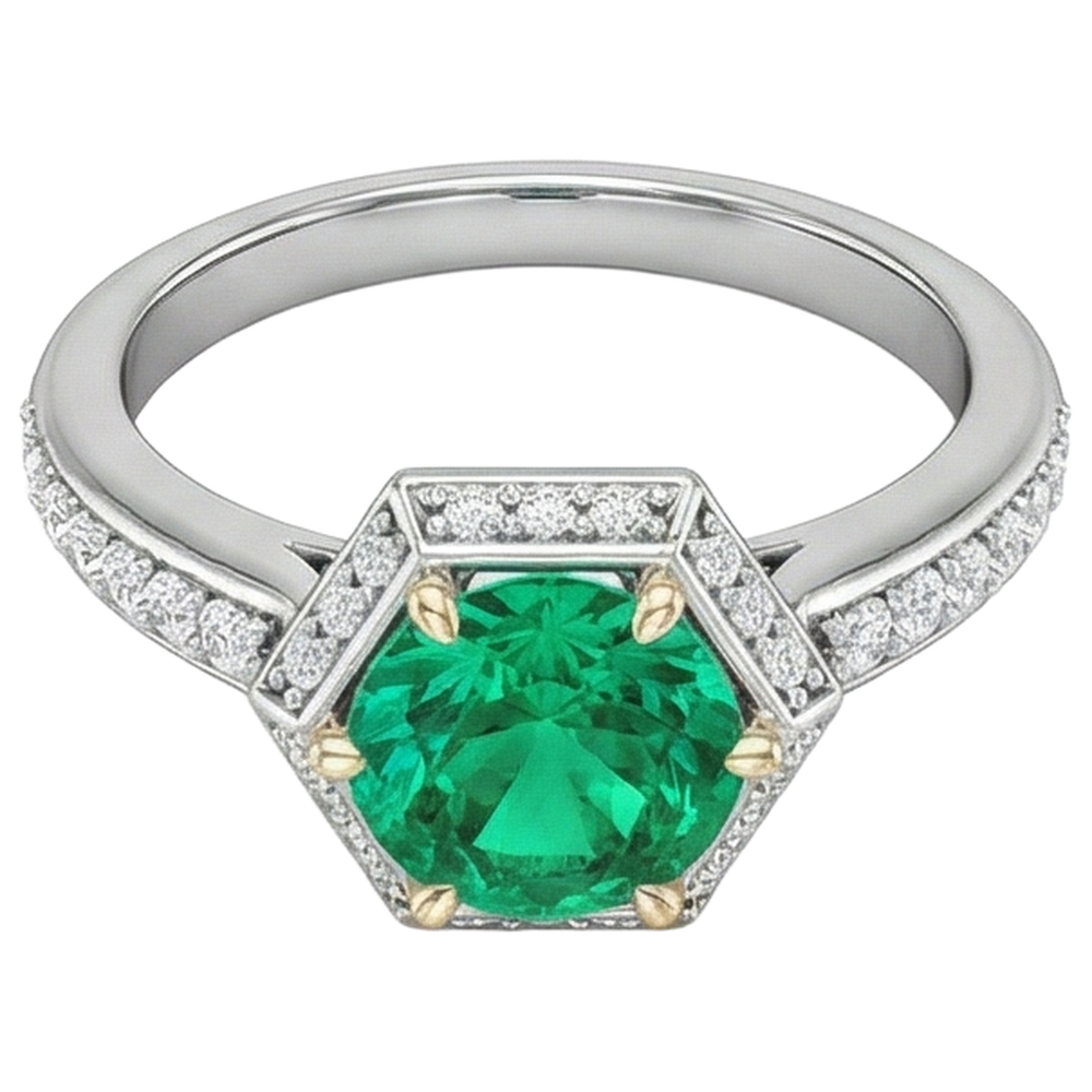 Earth-Mined Fine Emerald Precious Stone Ring – profile view