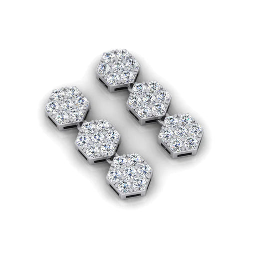 Hexagon Shape Hanging Drop Earrings 1" Inch 2.75 Ct Natural Diamond White Gold 14K