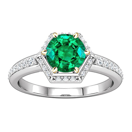 Round Brilliant Fine Emerald ring in Two-Tone 14K Gold – main view