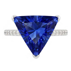 Hidden Halo Ceylon Sapphire Trillion Gemstone Ring Natural Earth Mined Diamond ( Not Lab Grown ) Accented
