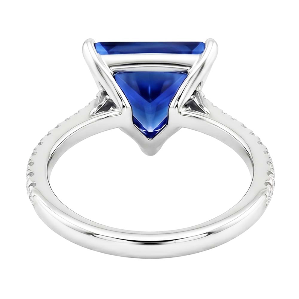 Hidden Halo Ceylon Sapphire Trillion Gemstone Ring Natural Earth Mined Diamond ( Not Lab Grown ) Accented