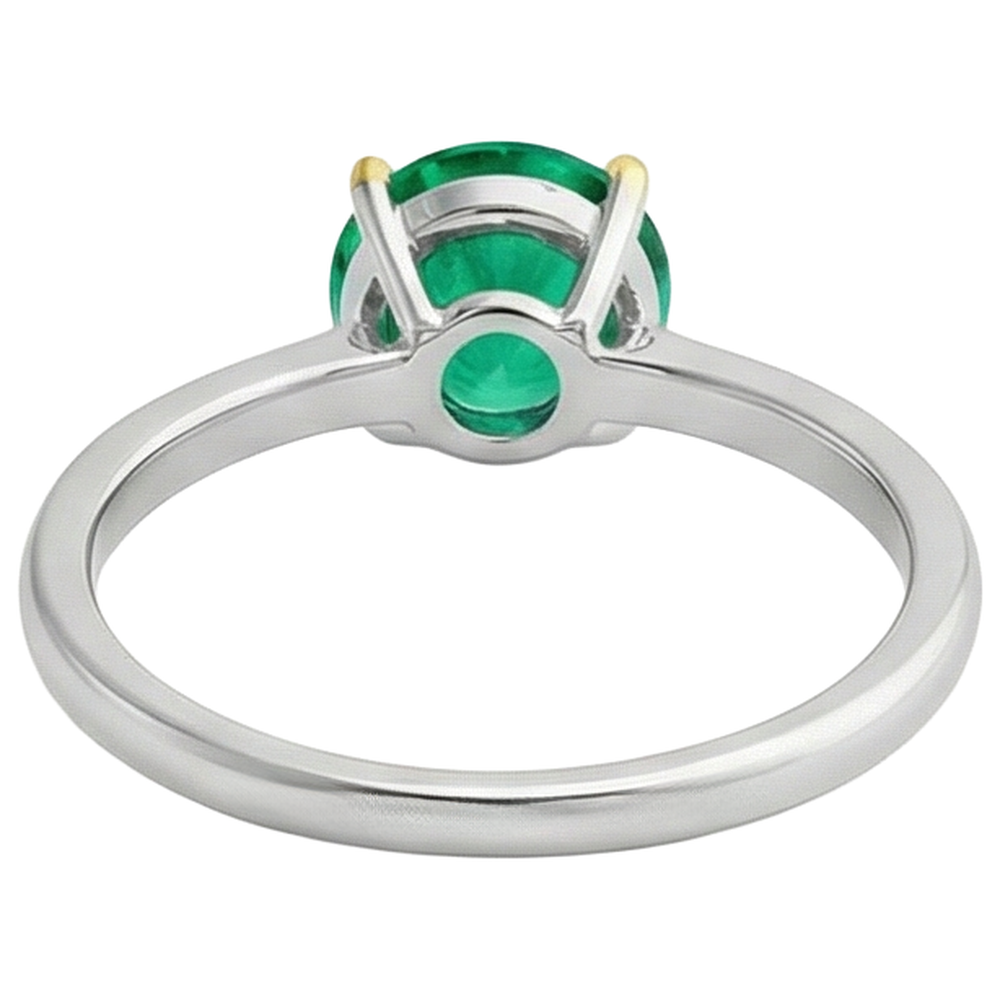 Fine Emerald Round Brilliant Gemstone Ring in 14 Karat Two Tone Gold – back view