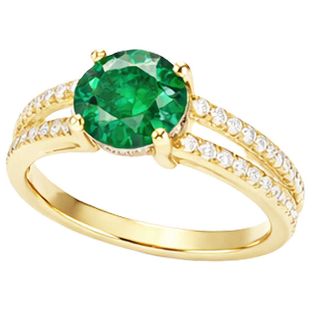 Hidden Halo Green Emerald With Natural Earth Mined Diamond ( Not Lab Grown ) Wedding Ring Yellow Gold 14K