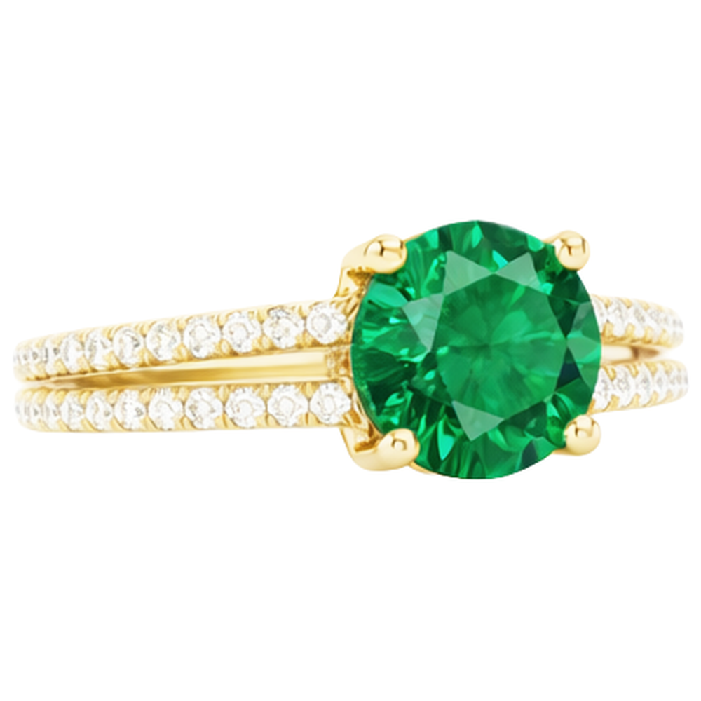 Hidden Halo Green Emerald With Natural Earth Mined Diamond ( Not Lab Grown ) Wedding Ring Yellow Gold 14K