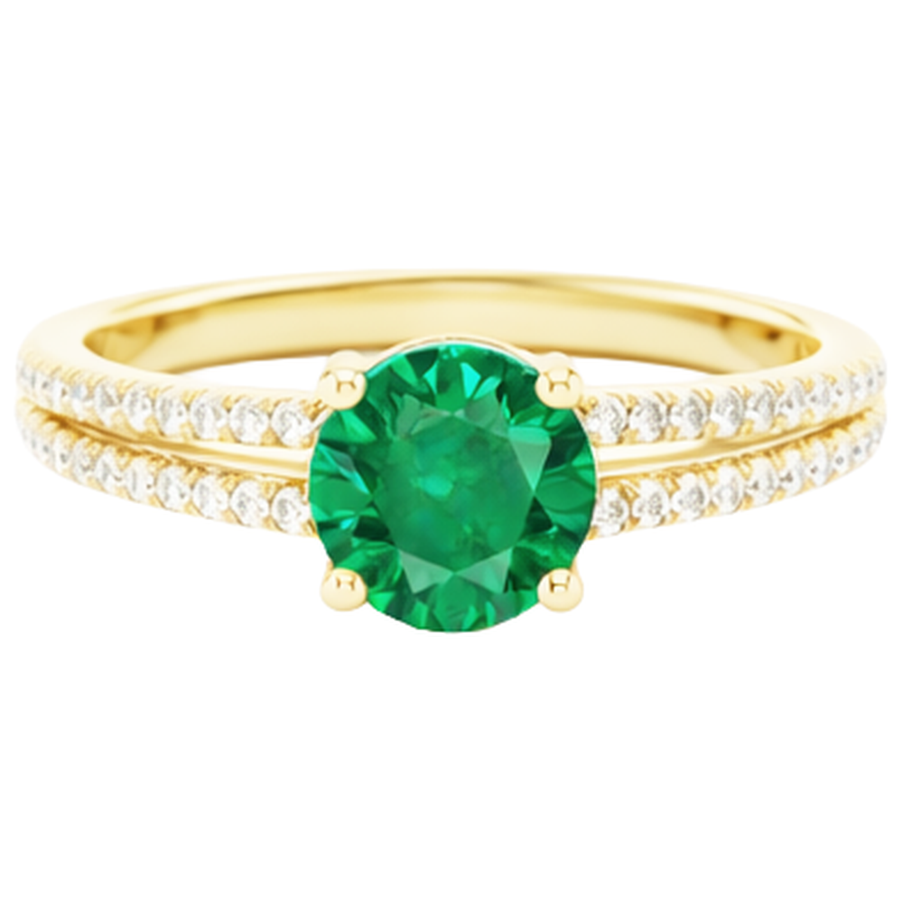Hidden Halo Green Emerald With Natural Earth Mined Diamond ( Not Lab Grown ) Wedding Ring Yellow Gold 14K