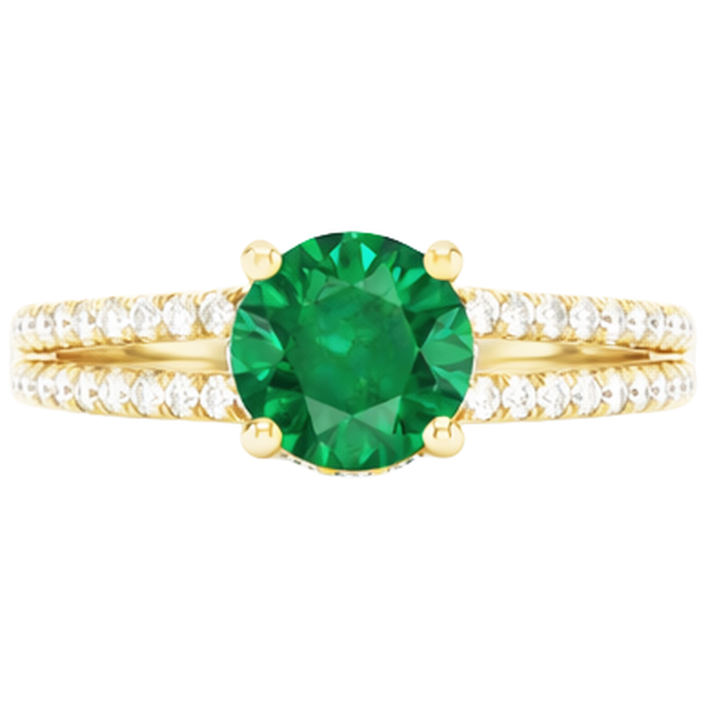 Hidden Halo Green Emerald With Natural Earth Mined Diamond ( Not Lab Grown ) Wedding Ring Yellow Gold 14K