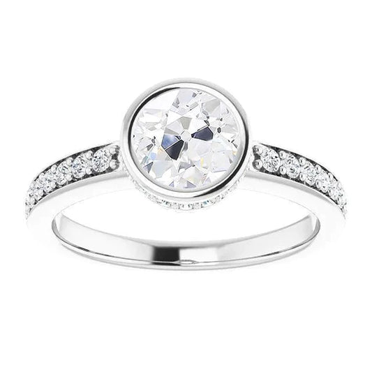 Hidden Halo Anniversary Ring Old Miner Real Diamond Prong Bezel Set Gold