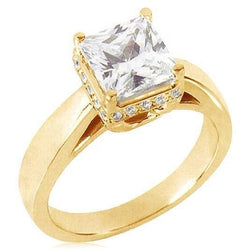 Hidden Halo Princess Real Diamond Yellow Gold Solitaire With Accents Ring