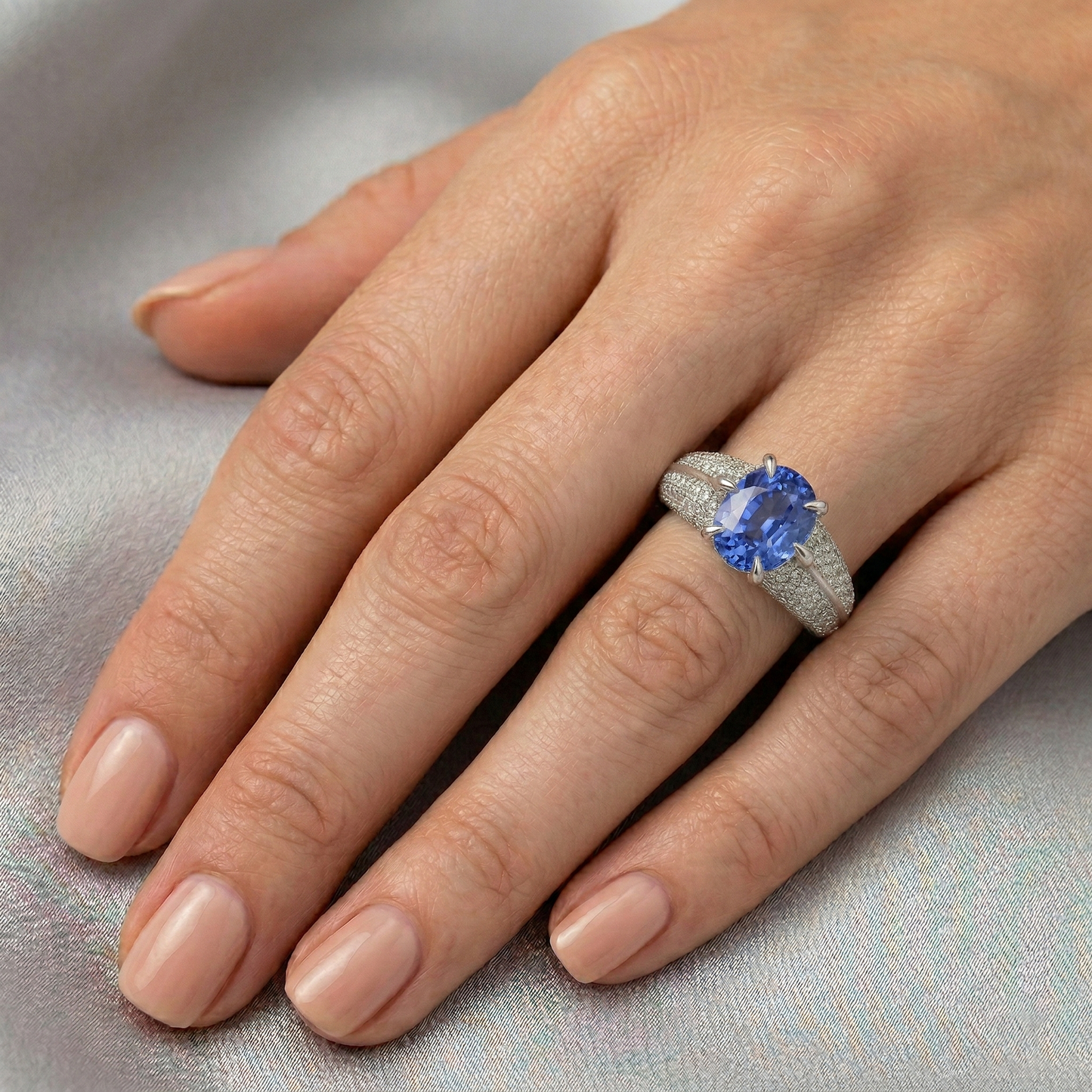 High Quality Sapphire And Natural Earth Mined Diamond ( Not Lab Grown )  Ring