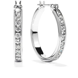 Hoop Earring Gold White 14K 3 Carats Round Cut Real Diamonds Women