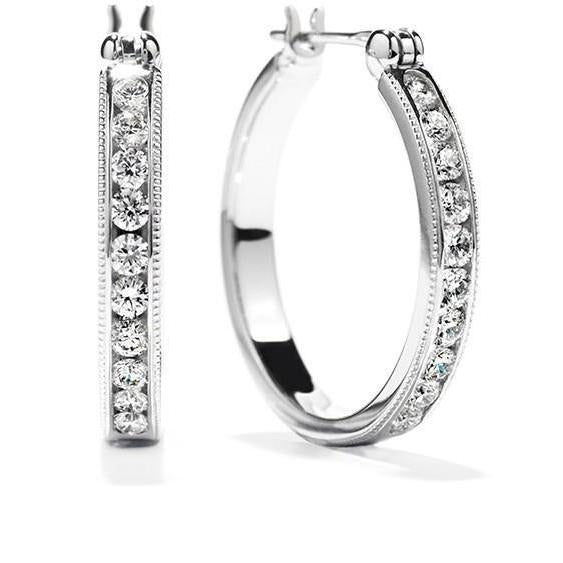 Hoop Earring Gold White 14K 3 Carats Round Cut Real Diamonds Women - Hoop Earrings-harrychadent.ca