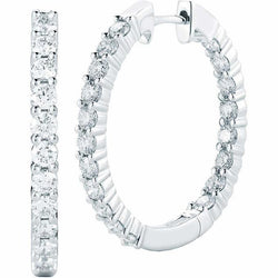 Hoop Earring White Gold 14K 4.5 Carats Round Brilliant Real Diamond