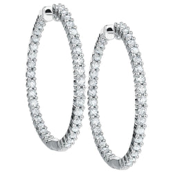 Hoop Earring White Gold  3.5 Ct. Round Brilliant Cut Real Diamond