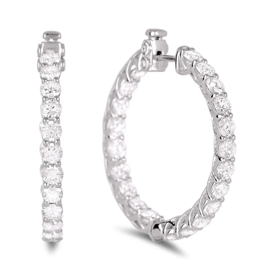 Hoop Earring White Gold 4.10 Carats Gorgeous Round Cut Real Diamond - Hoop Earrings-harrychadent.ca