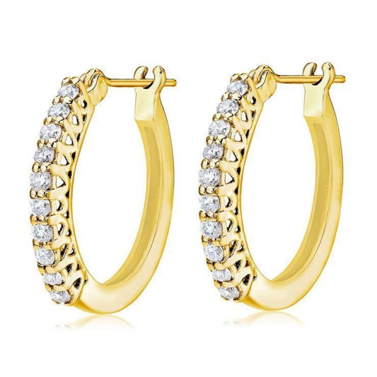 Hoop Earring Yellow Gold Jewelry 2 Carats Round Cut Real Diamond - Hoop Earrings-harrychadent.ca