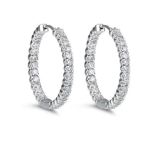 Hoop Earrings 5.60 Carats Sparkling Round Cut Natural Diamonds Gold White 14K