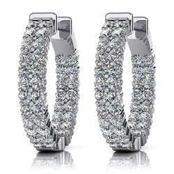 Hoop Earrings 8 Carats Round Cut Real Sparkling Diamonds 14K White Gold