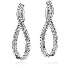 Hoop Earrings Gold White 14K  3.20 Carats Round Cut Real Diamonds Ladies