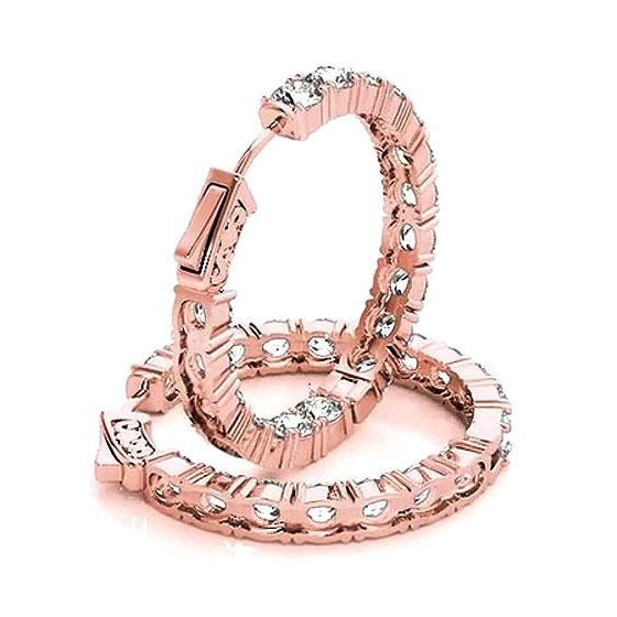 Hoop Earrings Real Round Diamonds 7.20 Carats Rose Gold