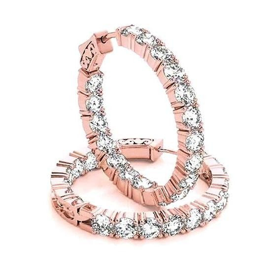 Hoop Earrings Real Round Diamonds 7.20 Carats Rose Gold