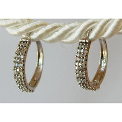 Hoop Earrings Round & Baguettes Genuine Diamond White Gold 14K 1.50 Carats