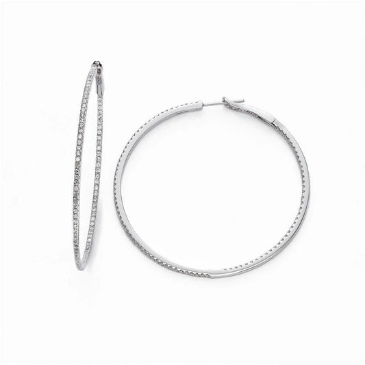 Hoop Earrings White Gold 14K Round Cut Small 1.80 Ct Real Diamonds Ladies