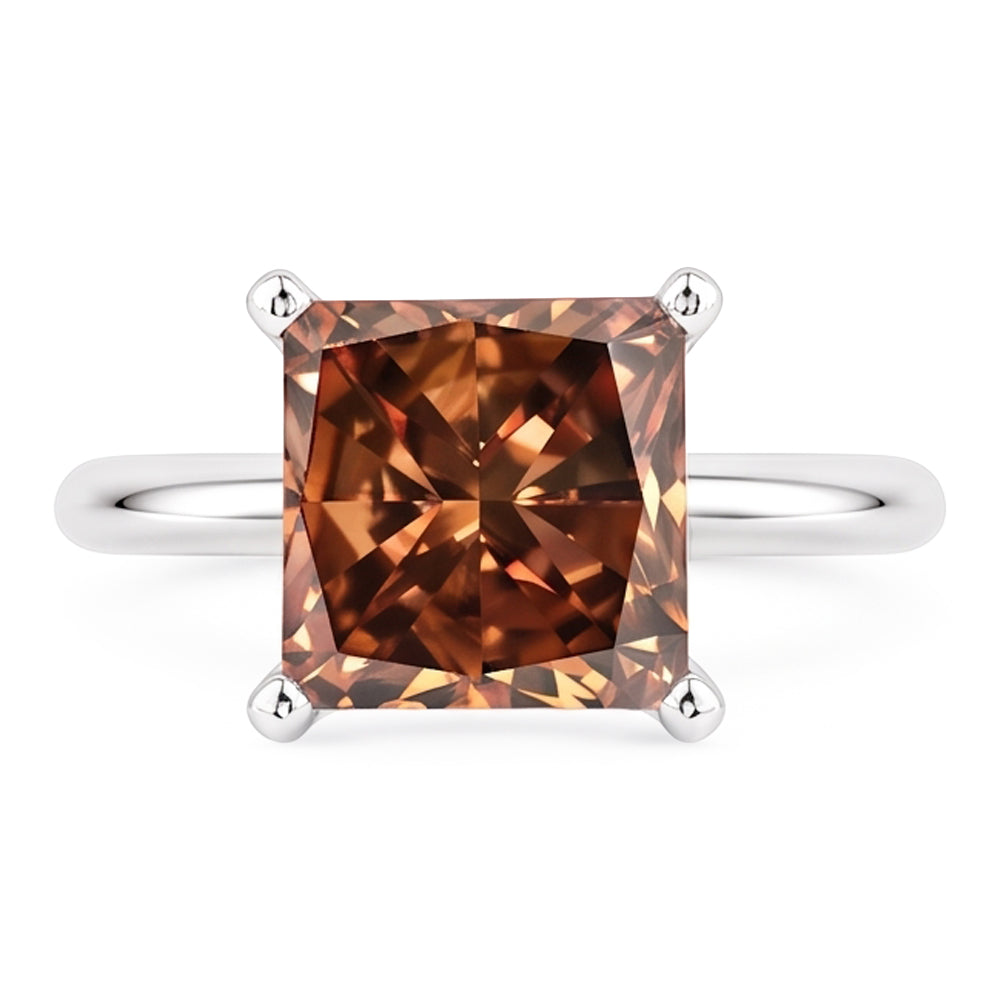Huge Champagne Radiant Cut 3 Ct Natural Earth Mined Diamond ( Not Lab Grown ) Gemstone Engagement Ring
