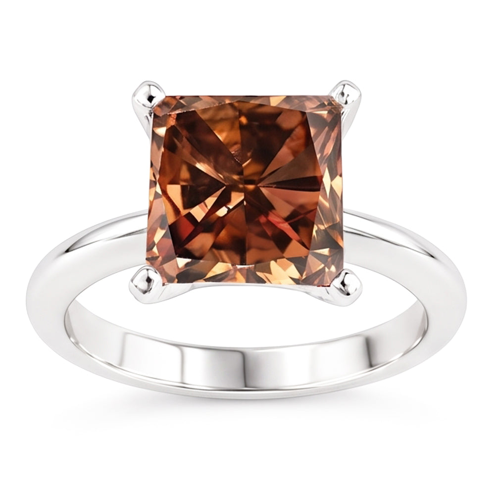 Huge Champagne Radiant Cut 3 Ct Natural Earth Mined Diamond ( Not Lab Grown ) Gemstone Engagement Ring