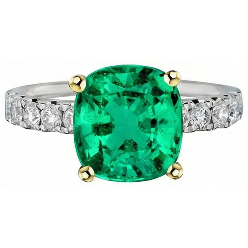 Genuine Colombian Emerald Gemstone Ring 5 ct 14K Two Tone Gold – front view