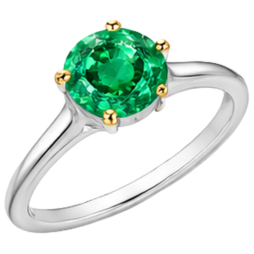 Precious Stone Ring Two-Tone 14K Gold with Emerald – angle view