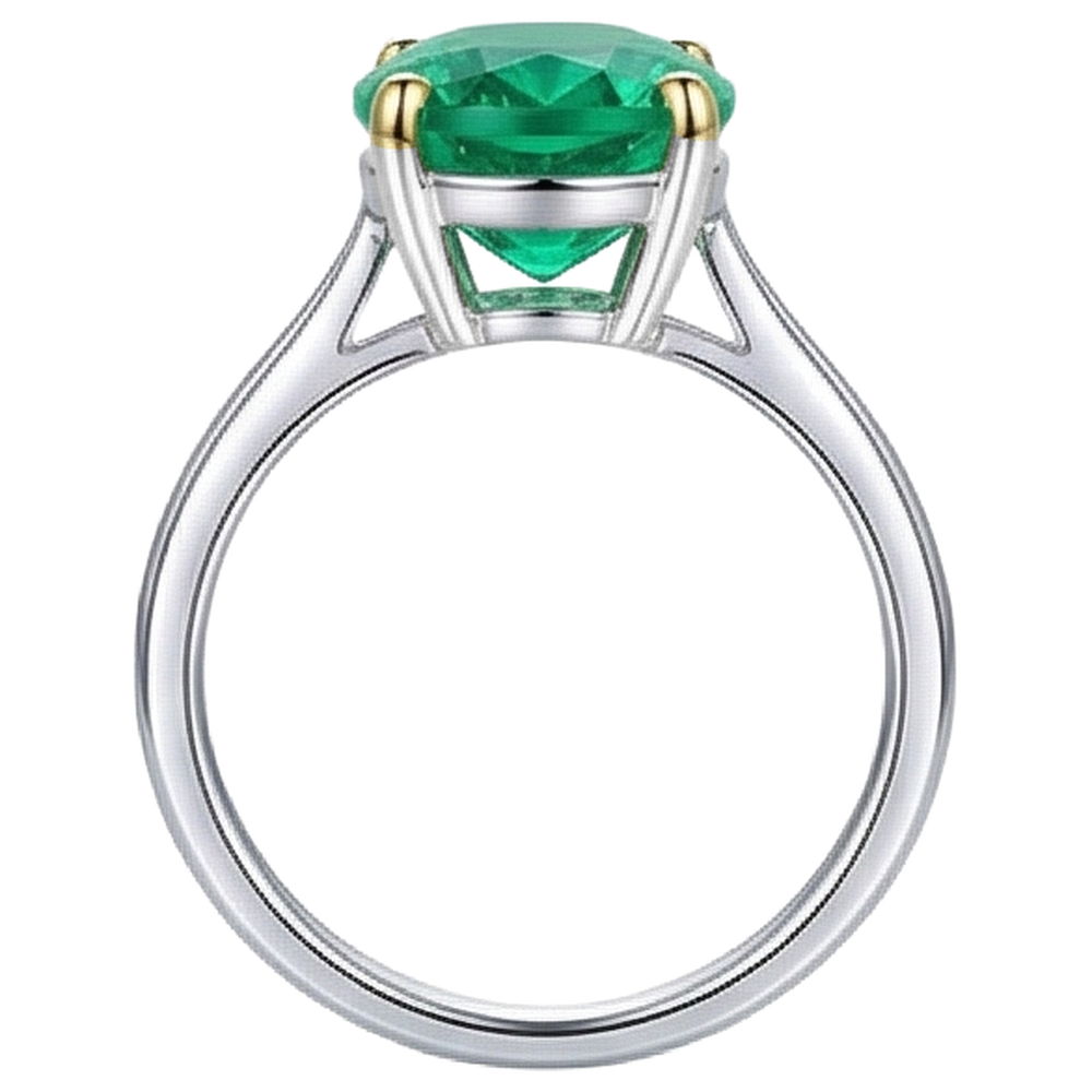Oval Emerald ring in 14K Two Tone Gold – top view