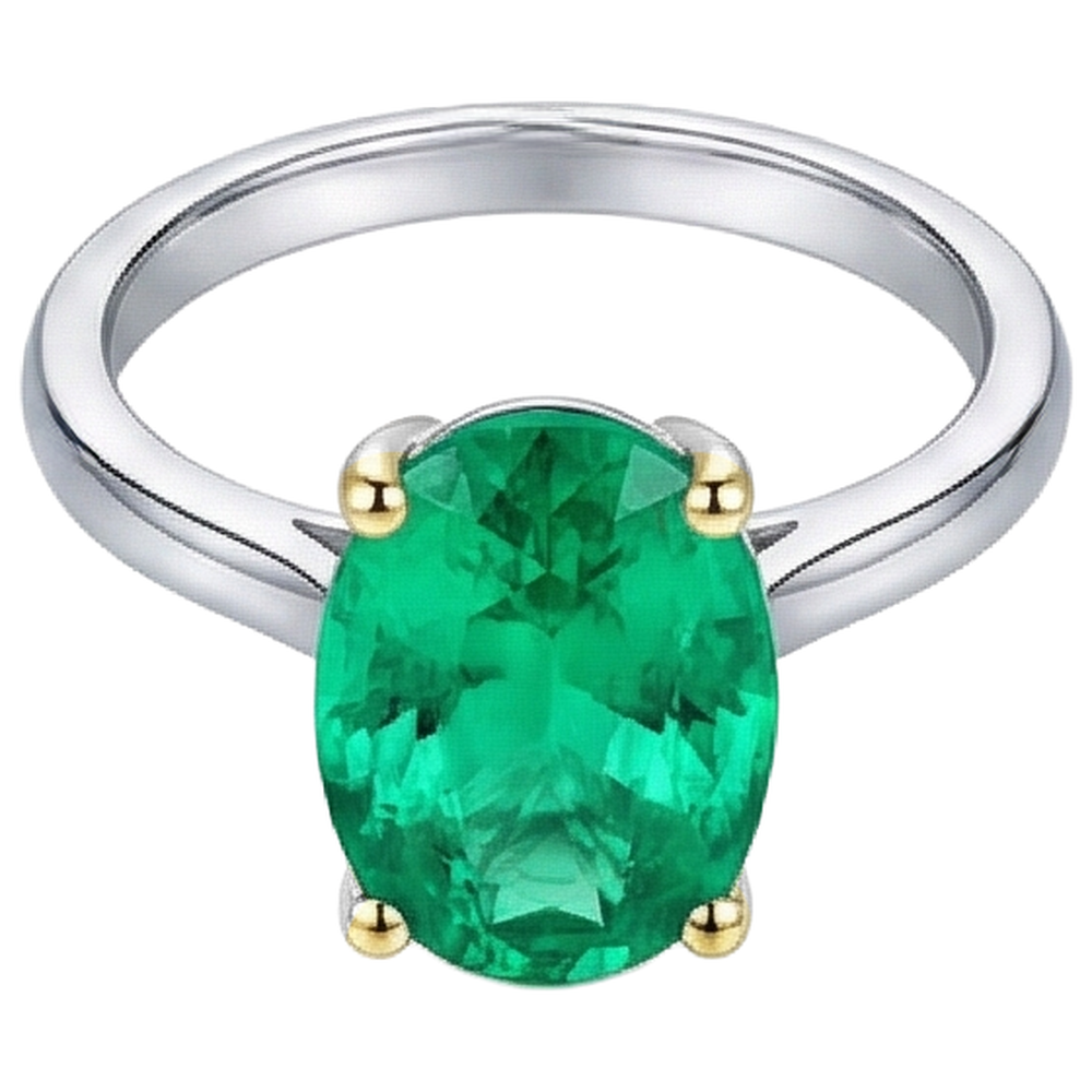 Emerald Oval Gemstone Ring in 14K Two Tone Gold – side view