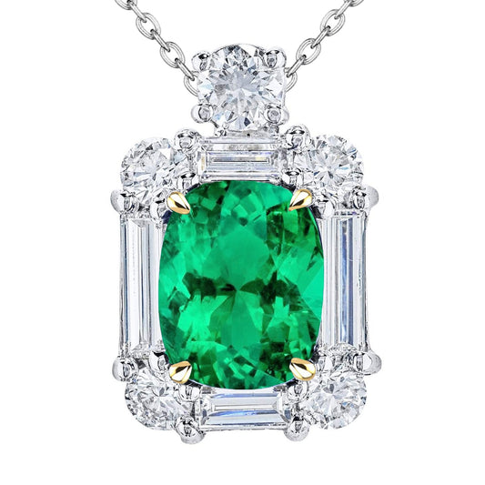 Emerald Cushion Gemstone Pendant in 14K Two Tone Gold – main view