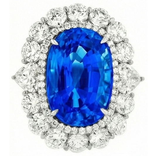IGI CERTIFIED Huge Victorian Sapphire Halo Ring