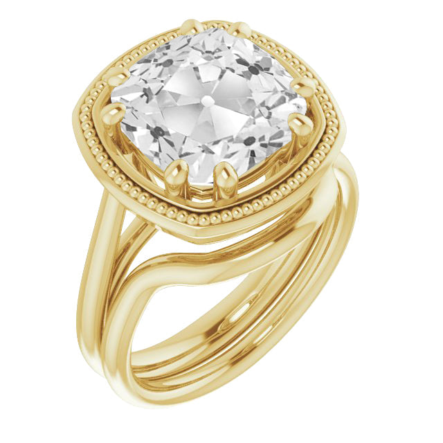 Brilliant Diamond Cushion Bridal Ring in 14K Yellow Gold – main view