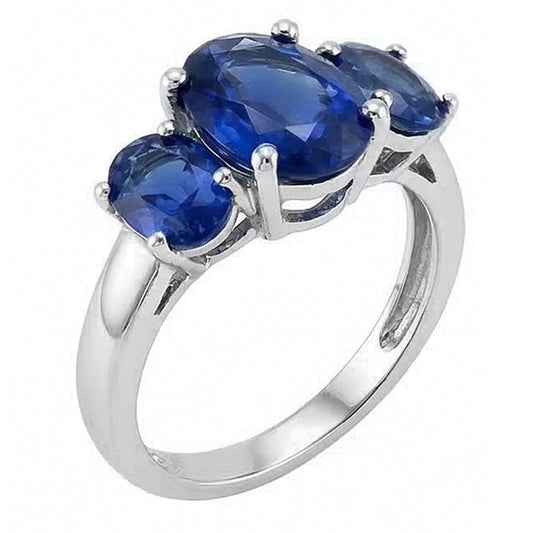 IGI CERTIFIED 3 Stone Oval Sri Lanka Color Sapphire 4 Ct Gemstone Ring