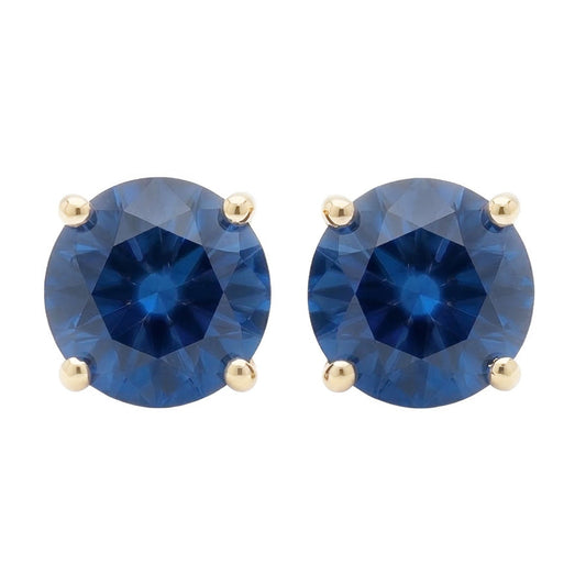 IGI CERTIFIED 8 Carat Round Ceylon Color Blue Sapphire Stud Earrings Yellow Gold