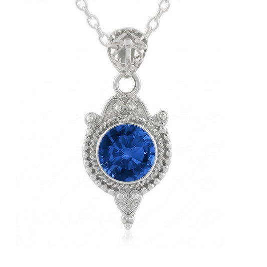 IGI CERTIFIED Blue Sapphire Antique Style Pendant 8 Carats White Gold 14K