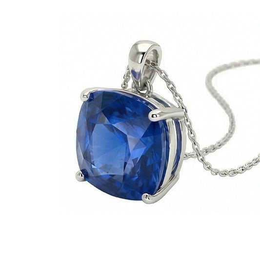 IGI CERTIFIED Solitaire Cushion Ceylon Color Sapphire Pendant with Chain 5.50 Carats
