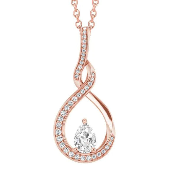 Infinity Style Real Diamond Pendant Slide Round & Pear Old Cut 2.50 Carats