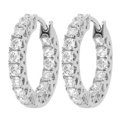 Inside Out 3.20 Ct Round Cut Real Diamonds Women Hoop Earrings Gold White