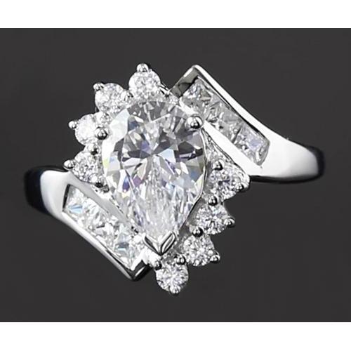 Interlocking Engagement Ring 2.50 Carats Pear Genuine Diamond White Gold 