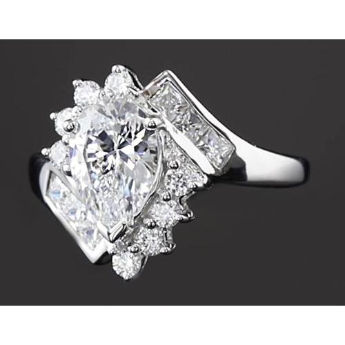 Interlocking Engagement Ring 2.50 Carats Pear Genuine Diamond