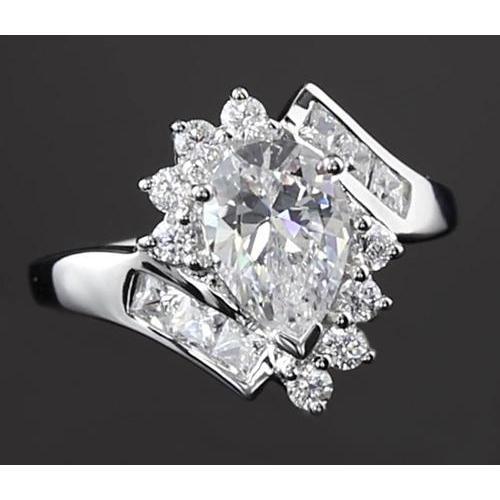 Interlocking Engagement Ring 2.50 Carats Pear Genuine Diamond White Gold 14K