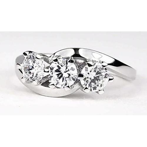 Interlocking Look 3 Stone Round Real Diamond Engagement Ring 2.25 Carats