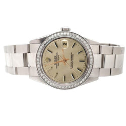 Ivory Stick Dial Rolex Date Just Watch Diamond Bezel Ss Oyster