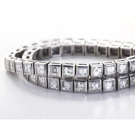 Jewelry Princess Cut 12 Ct Lab Grown Diamonds Tennis Bracelet 14K White Gold