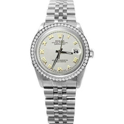 Jubilee Bracelet Ss Datejust Rolex Watch  White Roman Dial Rolex QUICK SET