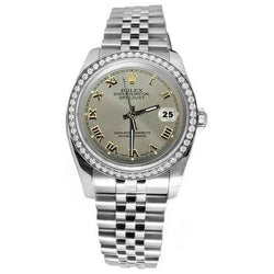 Jubilee Rolex Datejust Gray Roman Dial Diamond Bezel Ss Watch QUICK SET